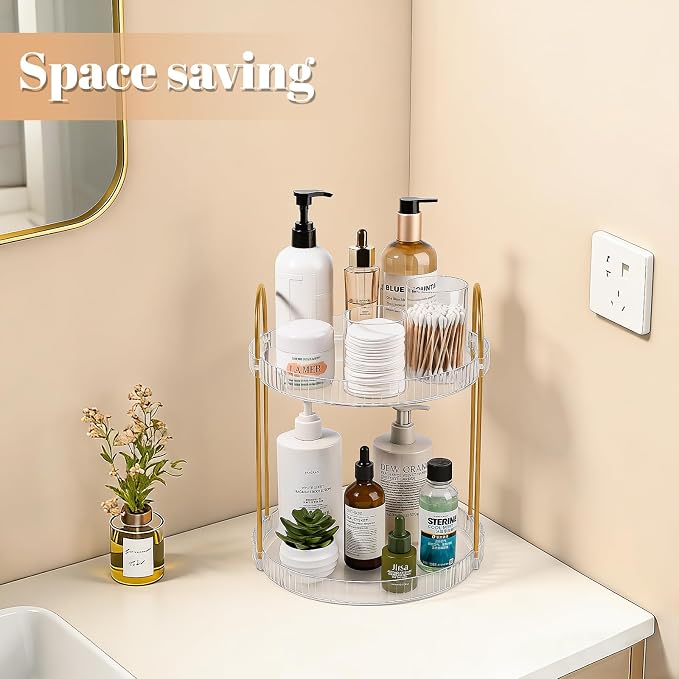 360° Rotating Makeup Organizer 2 Tier Large Capacity Perfume Skincare Tray - Image 5