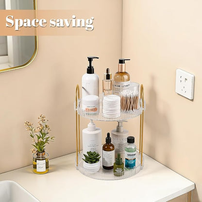 360° Rotating Makeup Organizer 2 Tier Large Capacity Perfume Skincare Tray - Image 5