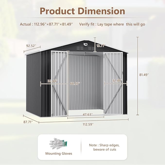10x8 FT Outdoor Storage Shed, Metal Garden Shed, Storage Tool Sheds - Image 3