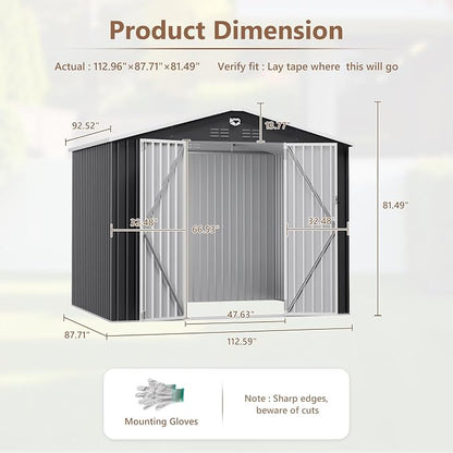 10x8 FT Outdoor Storage Shed, Metal Garden Shed, Storage Tool Sheds - Image 3