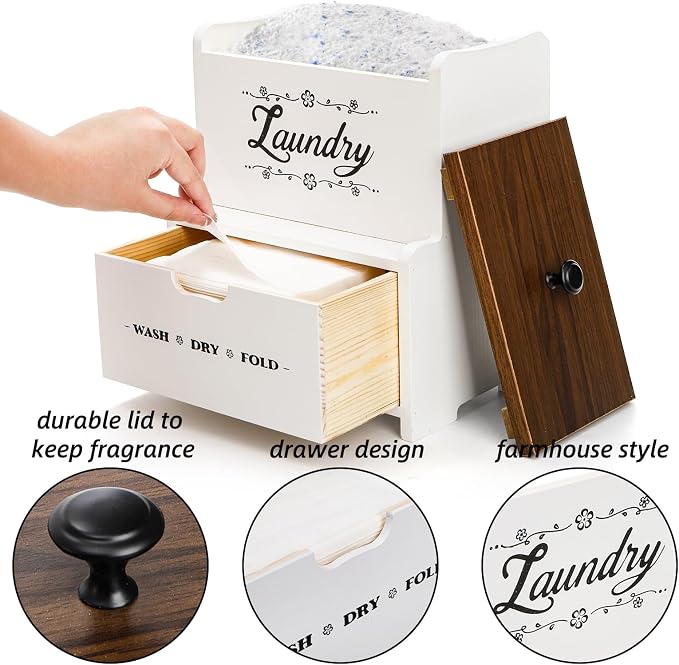 Goaste Dryer Sheet Holder with Drawer, Wood Dryer Sheet Dispenser with Lid - Image 3