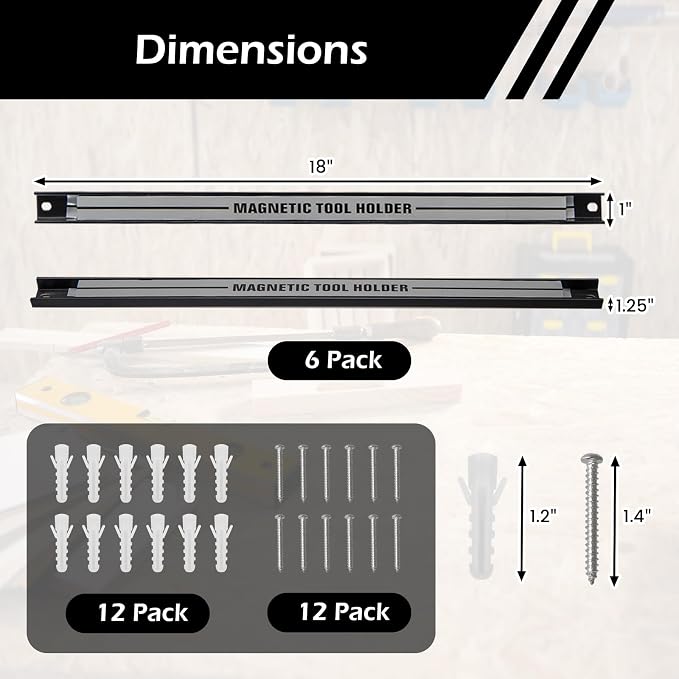 18" Magnetic Tool Holder Strip, 6 Pack Magnet Bar - Image 7