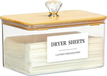 Dryer Sheet Holder with Lid, Dryer Sheet Dispenser with 4 Labels, Laundry Sheet by Dounozzi