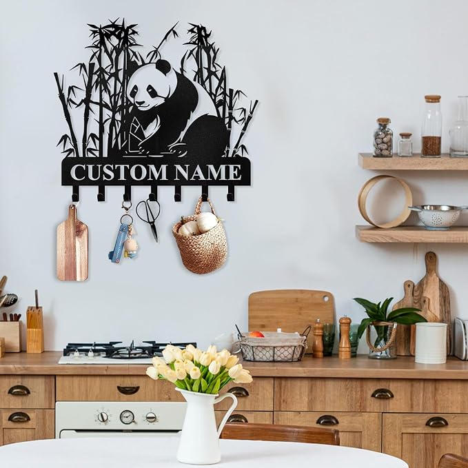 Bamboo Panda Animal Wall Key Holder | Metal Key Organizer - Image 4