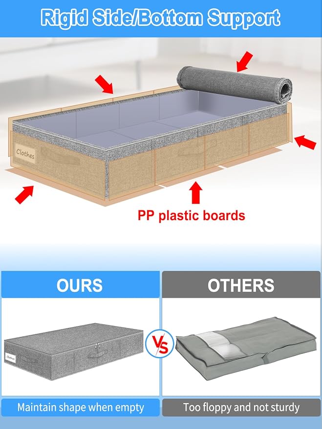6.7-Inch Tall Under Bed Storage Container, Underbed Storage Bin w/Rigid Sides & - Image 4