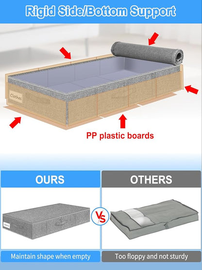 6.7-Inch Tall Under Bed Storage Container, Underbed Storage Bin w/Rigid Sides & - Image 4