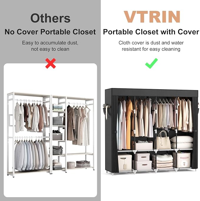 VTRIN Portable Closet for Hanging Clothes 67 Inch Wide Large Capacity Portable - Image 7
