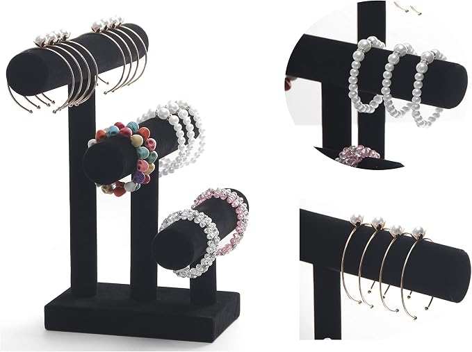 Wuligirl 3 Tier Bracelet Holder T-Bar Jewelry Stand Velvet Jewelry Holder - Image 3