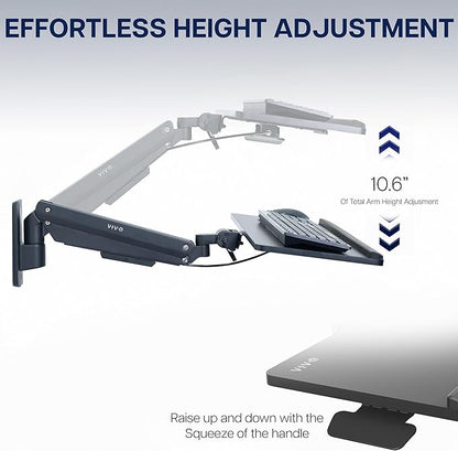 VIVO Sit-Stand 24 Inch Pneumatic Spring Keyboard and Mouse Tray Wall Mount - Image 6