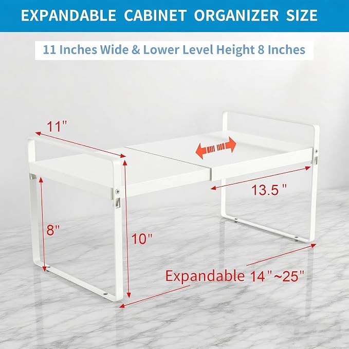 Expandable Cabinet Shelf Organizer 14-25 Inch Adjustable Length, Under Sink - Image 3