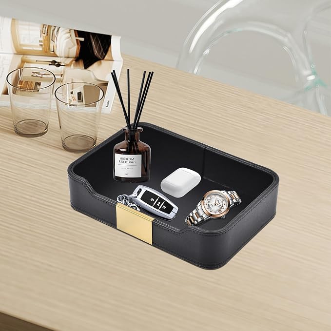 Luxury Leather Valet Tray Desktop Storage Organizer, Bedside Vanity Catchall - Image 7