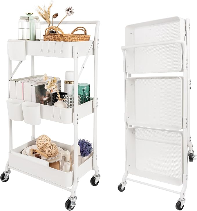 3-Tier Folding Rolling Utility Cart by Amatic