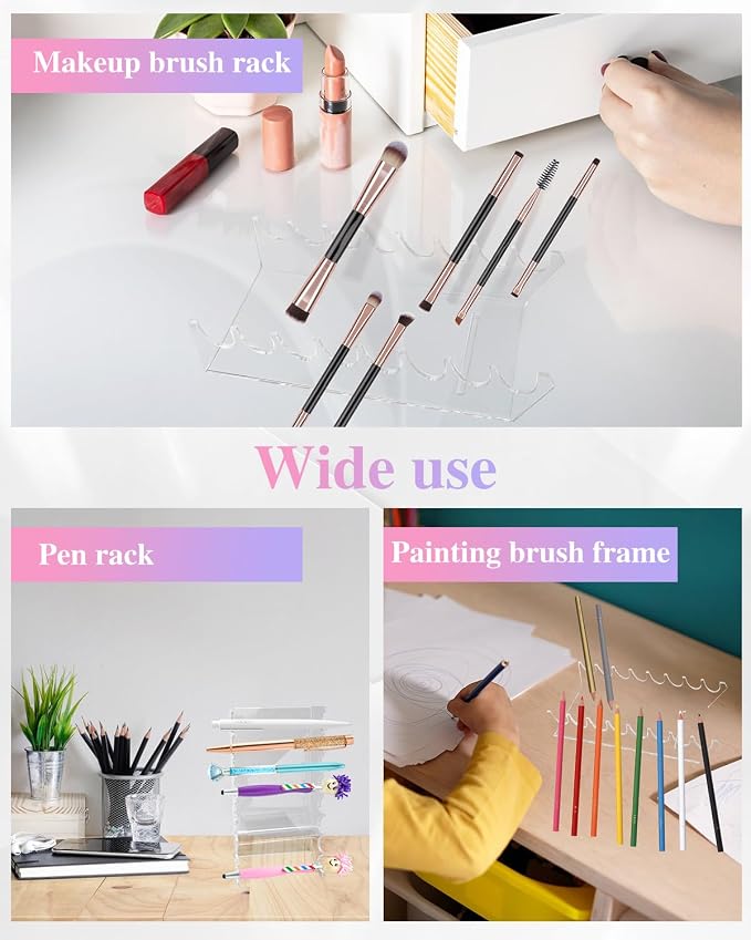 2 Pcs Acrylic Makeup Brush Holder, 16 Tier Unique Clear Paint Brush Drying Rack - Image 6