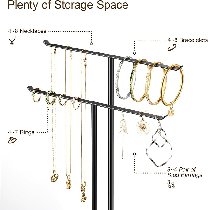 pickpiff Necklace Holder Jewelry Organizer Stand – 2‑Tier T‑Bar Jewelry Display - Image 6
