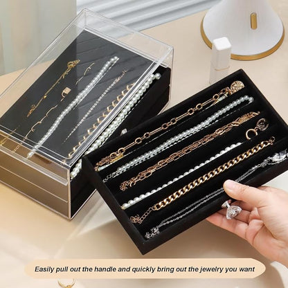 SPAKOWN Necklace Organizer Box, Velvet Necklace Box Holder Tray - Image 4