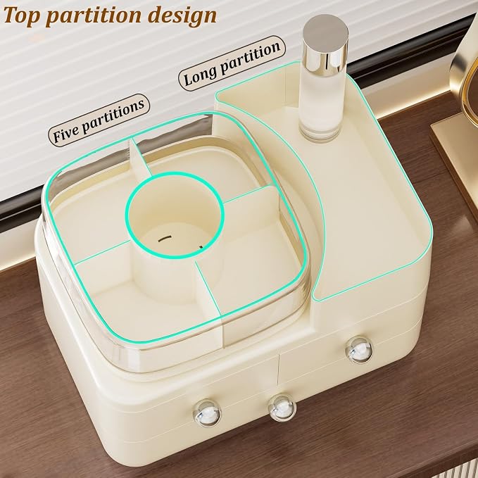 Makeup Organizer with Drawers and 360° Rotating Brush Holder, make up organizers - Image 6