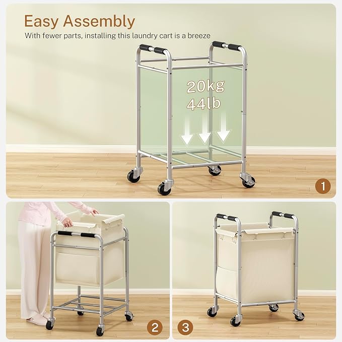 Laundry Basket with Wheels, Rolling Laundry Sorter Cart with Side pockets - Image 4