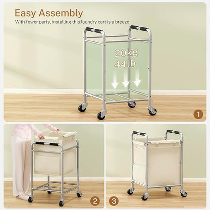 Laundry Basket with Wheels, Rolling Laundry Sorter Cart with Side pockets - Image 4