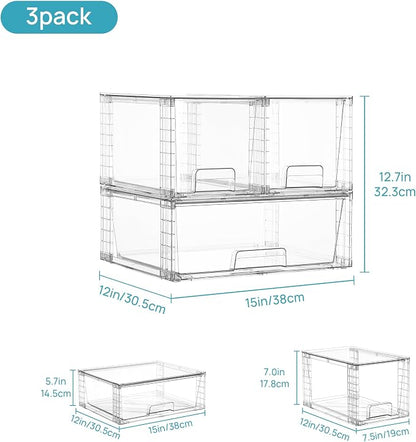 Vtopmart 3 Pack Stackable Storage Drawers, Easily Assemble Clear Plastic - Image 3