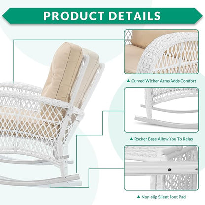 VIVIJASON 2 Piece Patio Wicker Rattan Rocker Chair, Outdoor Rattan Rocker Chair - Image 4