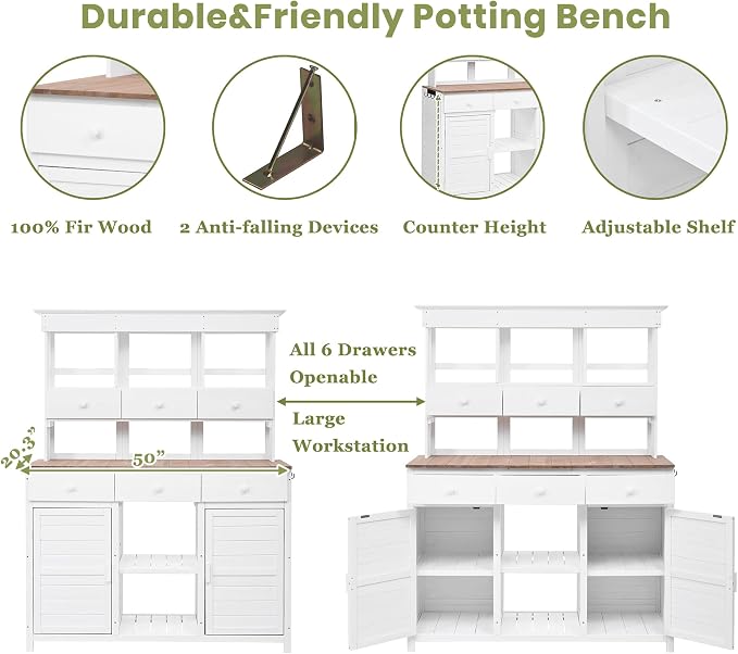 Merax Outdoor Potting Bench, Large Horticulture Work Table Workstation - Image 3