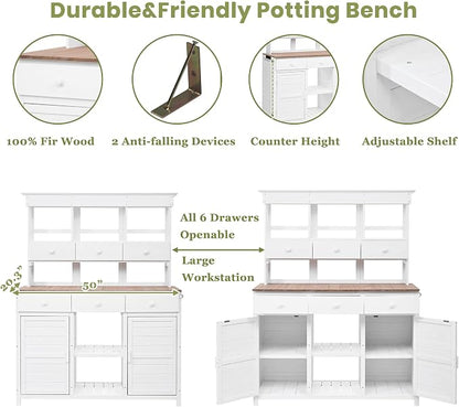 Merax Outdoor Potting Bench, Large Horticulture Work Table Workstation - Image 3