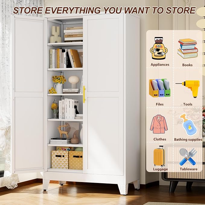 79" White Metal Storage Cabinet - Image 6