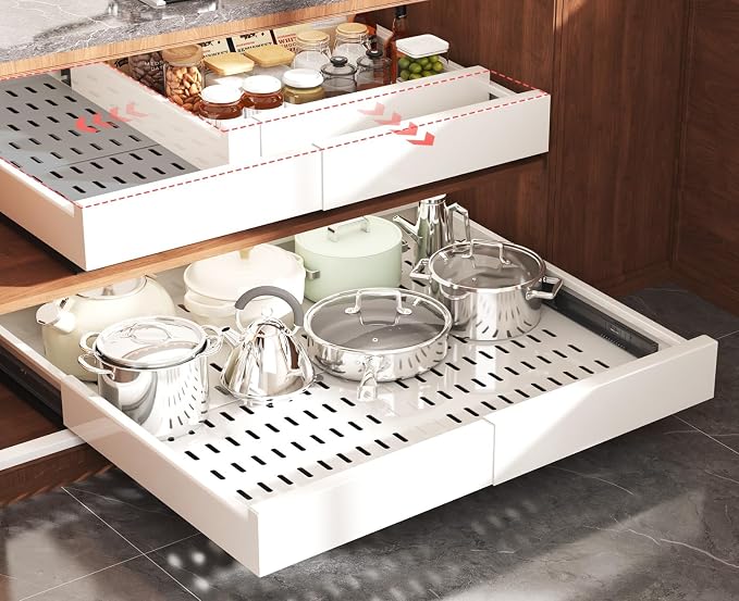 2 Pack Pull Out Cabinet Organizer Expandable Width and Depth, Slide Out Drawers by Seinloes
