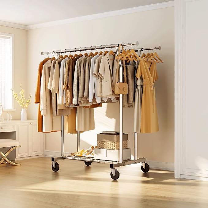 HYSEYY Heavy Duty Clothes Rack, Rolling Clothing Rack - Image 8