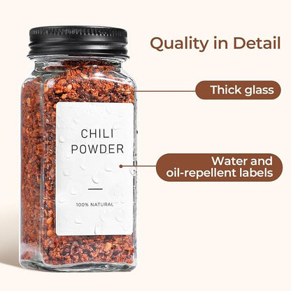 ComSaf Glass Spice Jars with with Labels 4 oz 6 Pack Small Square | Empty - Image 4