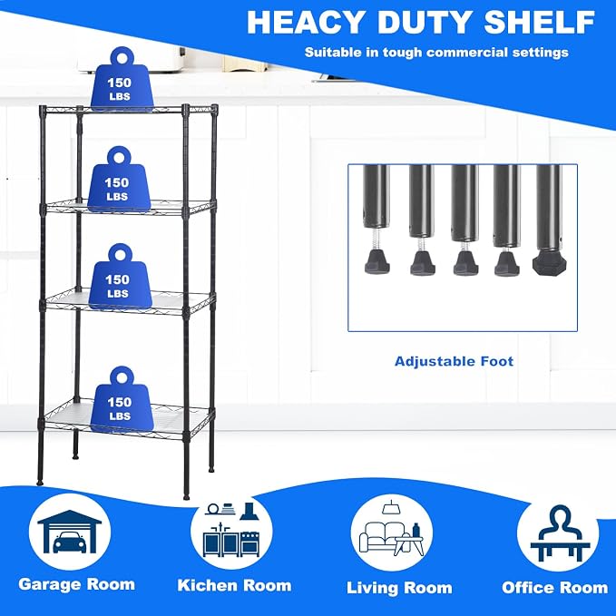 PayLessHere | 4-Tier Wire Shelf | 18"x12"x44" | Black | Adjustable Racks | - Image 3