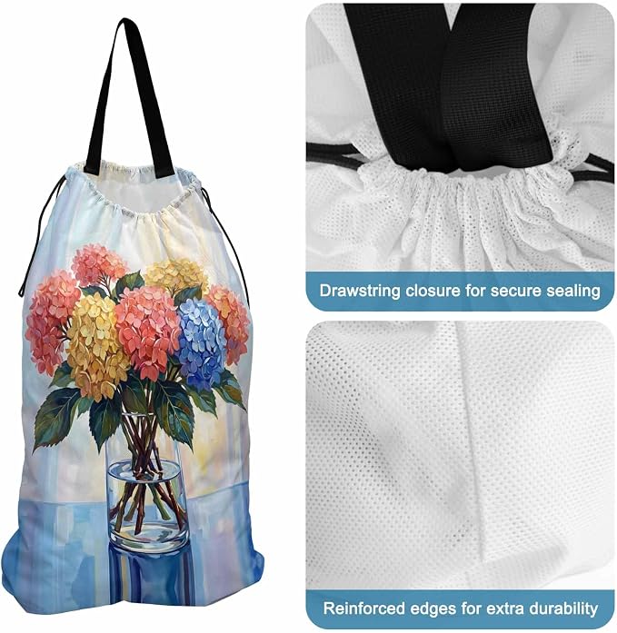 Floral XL Laundry Bag Hydrangeas Flower in Bottle Spring Summer Machine - Image 2