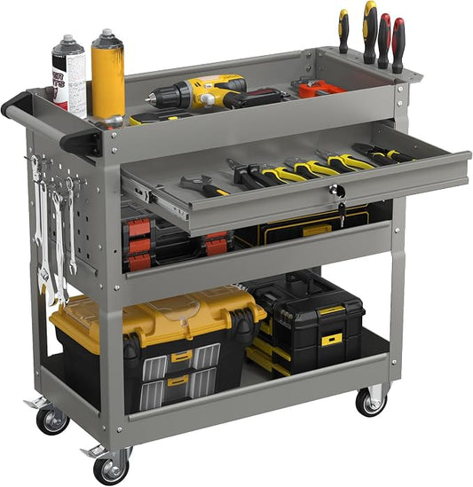 3 Tier Rolling Tool Cart with Drawers, Heavy Duty Utility Cart on Wheels by Granper%EF%BC%9AGrandPerfect