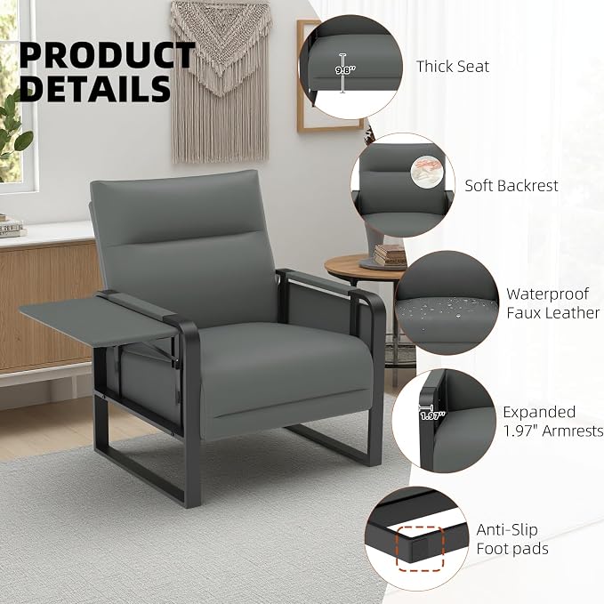 Upholstered Accent Sofa, Modern Faux Leather Chair - Image 7