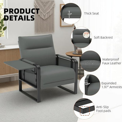Upholstered Accent Sofa, Modern Faux Leather Chair - Image 7