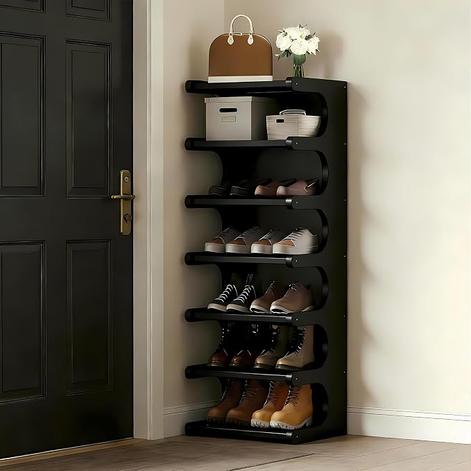 7-Tier Bamboo Shoe Rack, Vertical Narrow Shoe Rack - Image 7