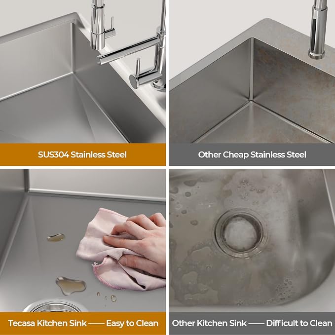 33 x 22 Drop-In/Undermount Kitchen Sink, TECASA Single Bowl Kitchen Sink - Image 6