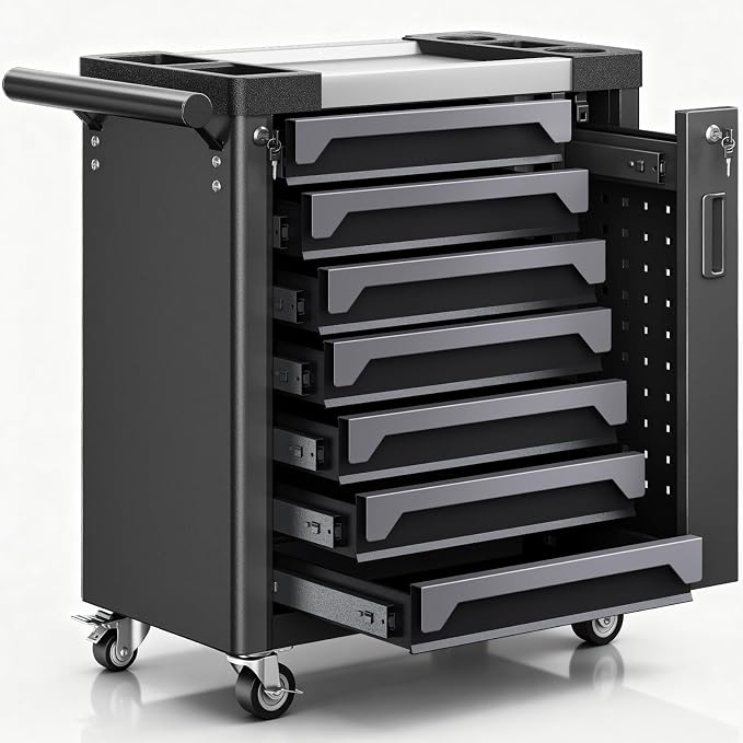 7-Drawer Rolling Tool Chest, Tool Box Lockable Metal Tool Cabinet by Dkenicor