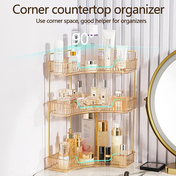 3-Tier Corner Bathroom Counter Organizer – Classic Storage Shelf - Image 4