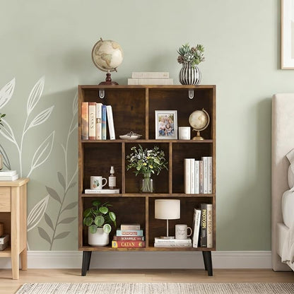 7 Cube Bookshelf, 3 Tier Mid-Century Modern Bookcase - Image 7