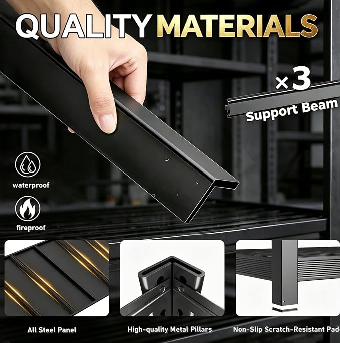 84" H 5-Tier Heavy Duty Storage Shelves, 3000LBS Capacity Adjustable Metal - Image 8