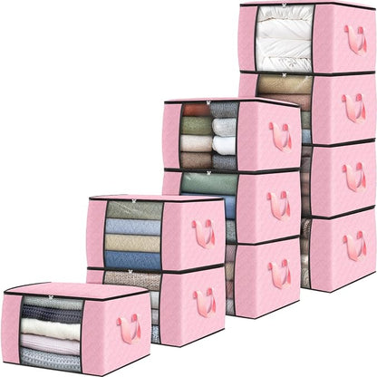 Fab totes 10 Pack Clothes Storage, Foldable Thick Fabric Blanket Storage Bags by Fabtotes