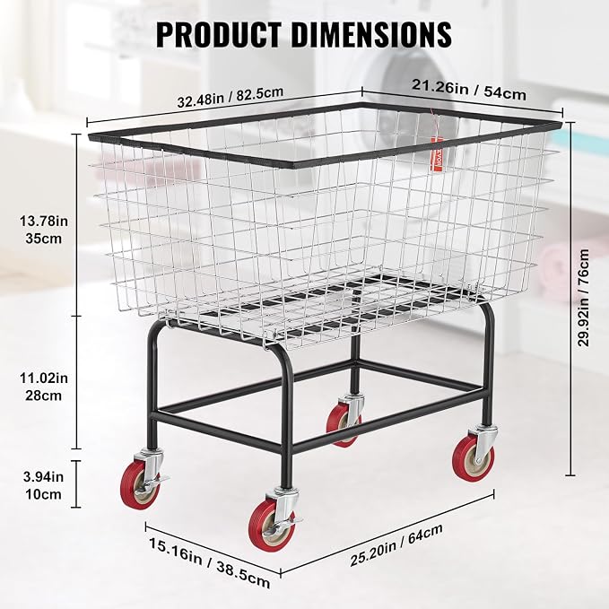 VEVOR Wire Laundry Cart, 3.8Bushel Wire Laundry Basket - Image 3