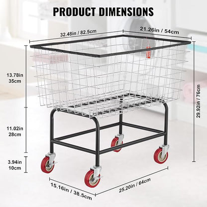 VEVOR Wire Laundry Cart, 3.8Bushel Wire Laundry Basket - Image 3
