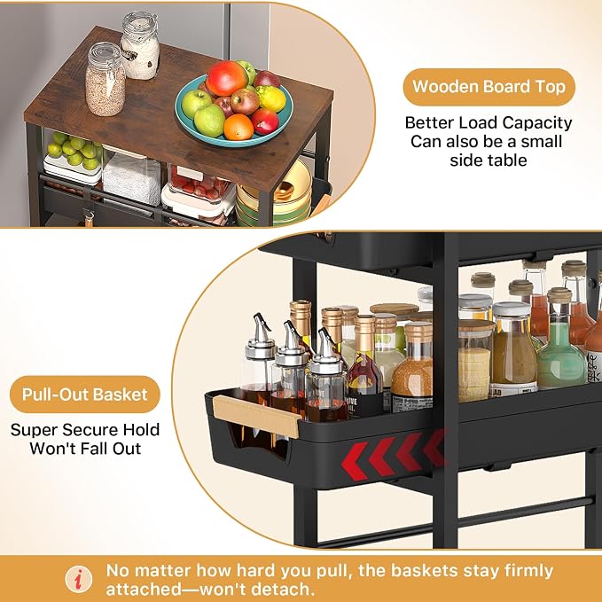 SUNALLY Slim Storage Cart with Wheels, Narrow Kitchen Rolling Cart, Storage - Image 2