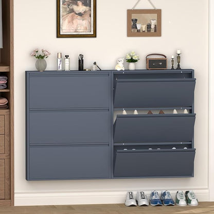 GREATMEET Shoe Cabinet with 3 Flip Drawers, Slim Metal Shoe Cabinet Storage - Image 4