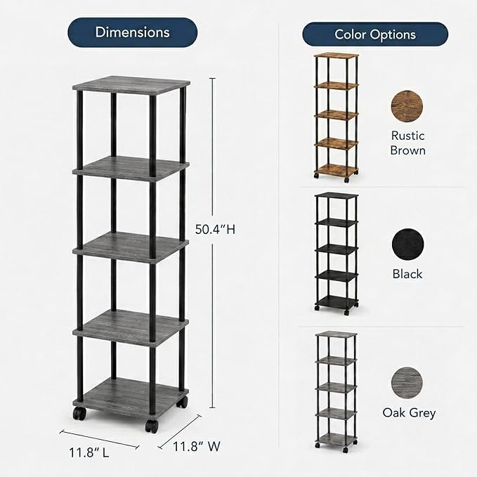 5-Tier 50.4" Tall Oak Grey Bathroom Shelving Unit - Image 3