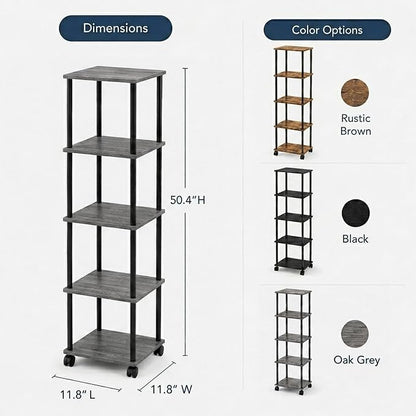5-Tier 50.4" Tall Oak Grey Bathroom Shelving Unit - Image 3