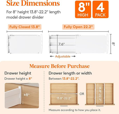 Lifewit 8" High 4 Pack Deep Drawer Dividers, 13.8-22.5" Adjustable Dresser - Image 3