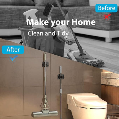 homeasy Mop Broom Holder No Drill, Mop Broom Organizer Wall Mounted Heavy Duty - Image 7